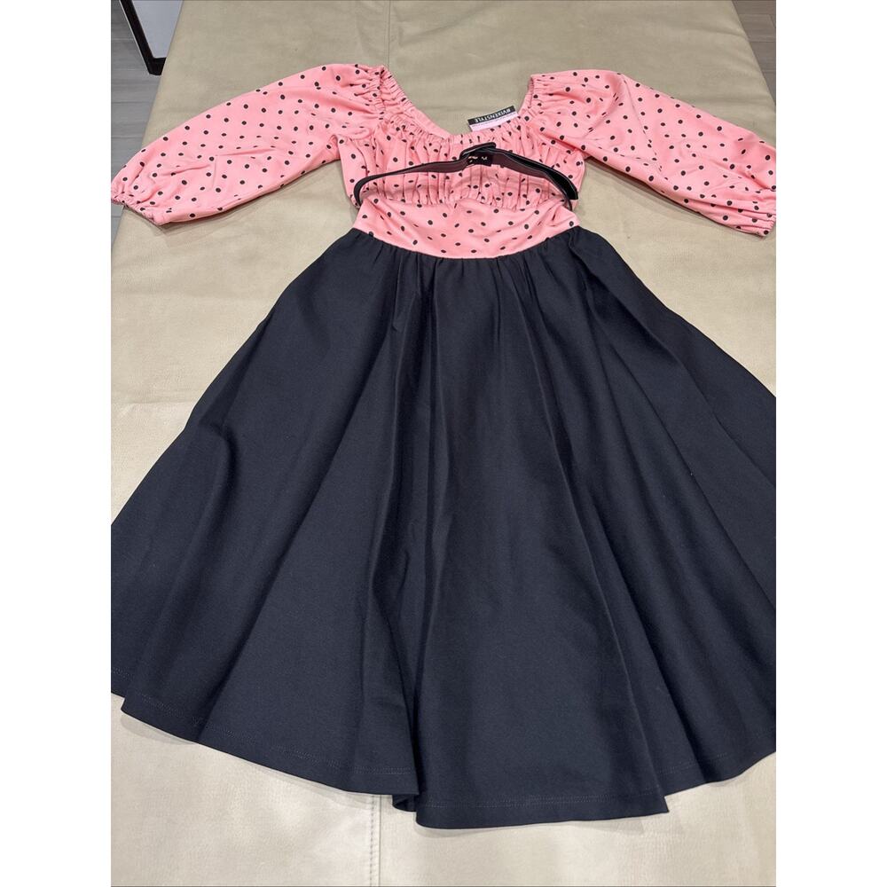 NWT VixenByMichelinePitt Dress,Pink Polka dot Pinup Girl W/belt SzS - Picture 4 of 12
